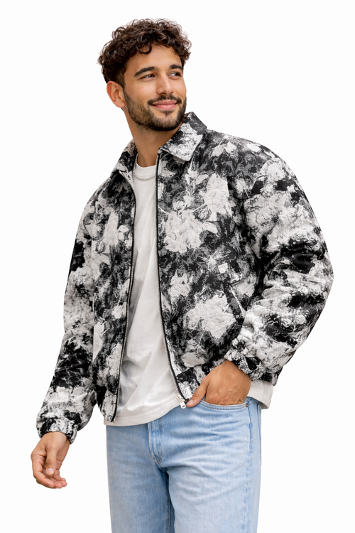 Abstract Print Zip-Through Jacket in Black & White