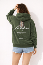 Velour Zip Hoodie with Embroidered Detail