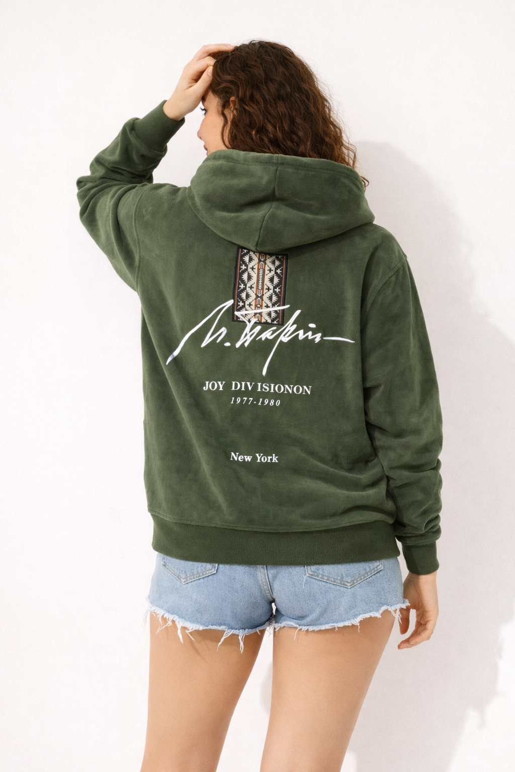 Velour Zip Hoodie with Embroidered Detail