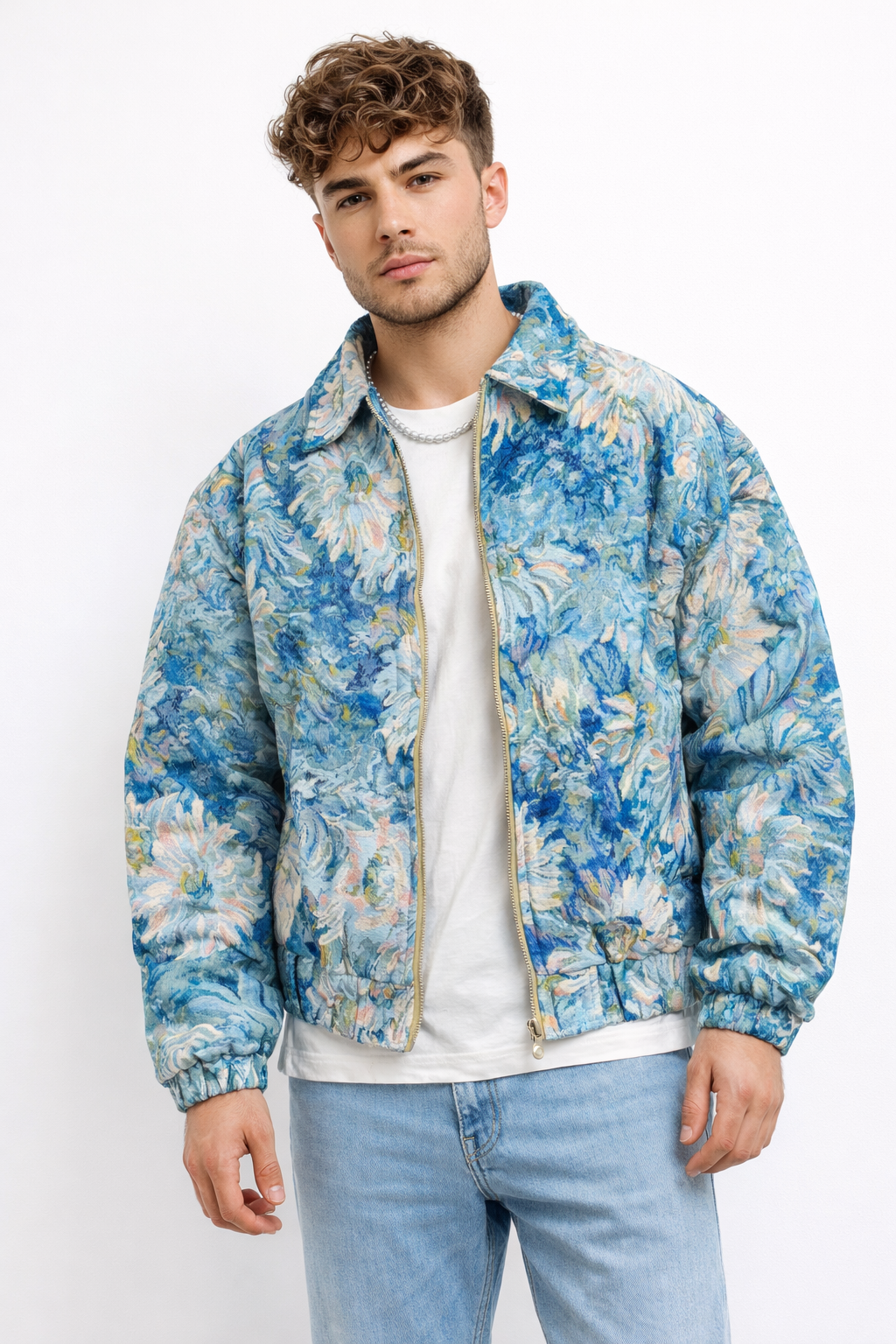 Textured Floral Jacquard Zip-Through Jacket