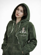 Velour Zip Hoodie with Embroidered Detail