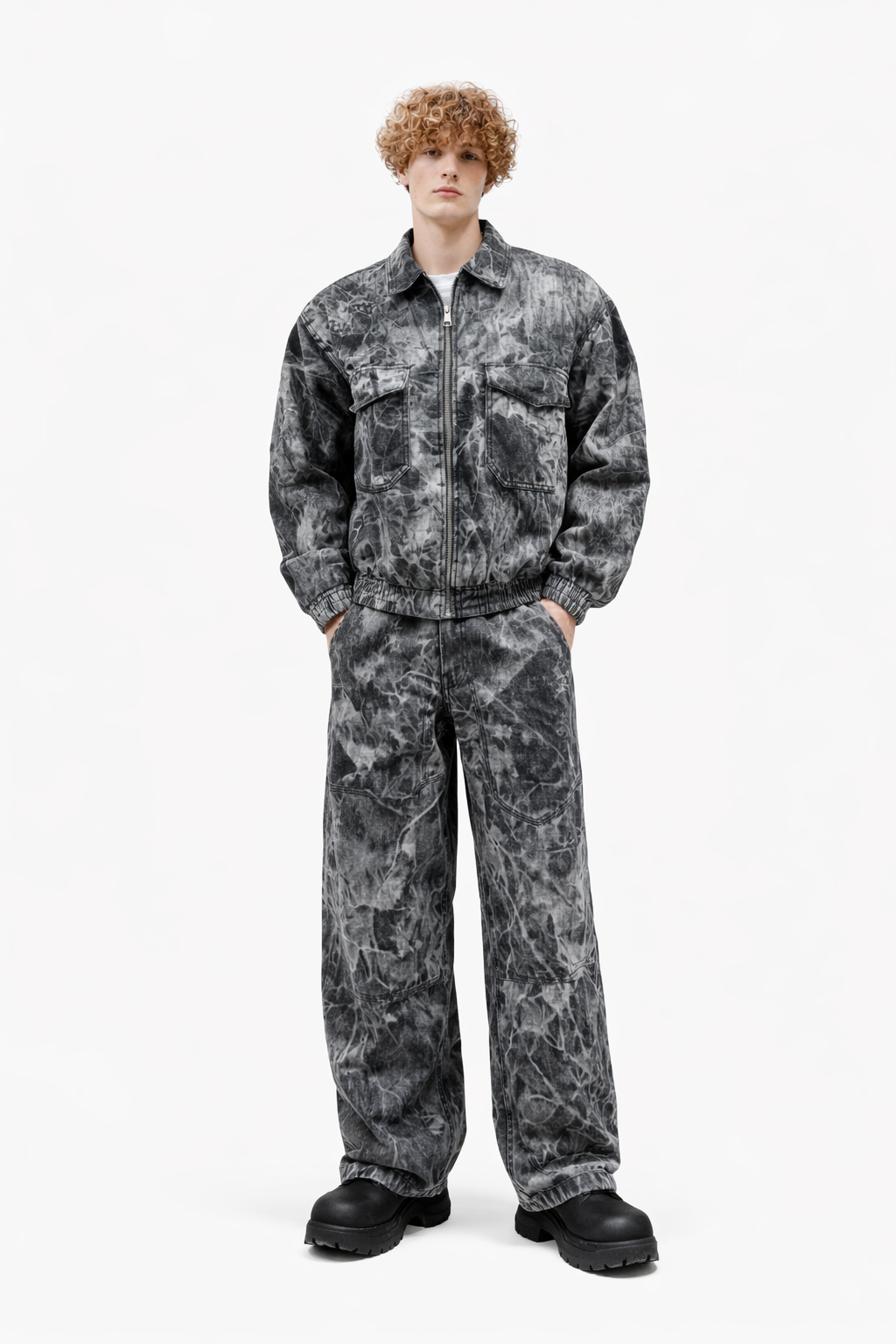 Vintage Acid-Wash Denim Zip Jacket