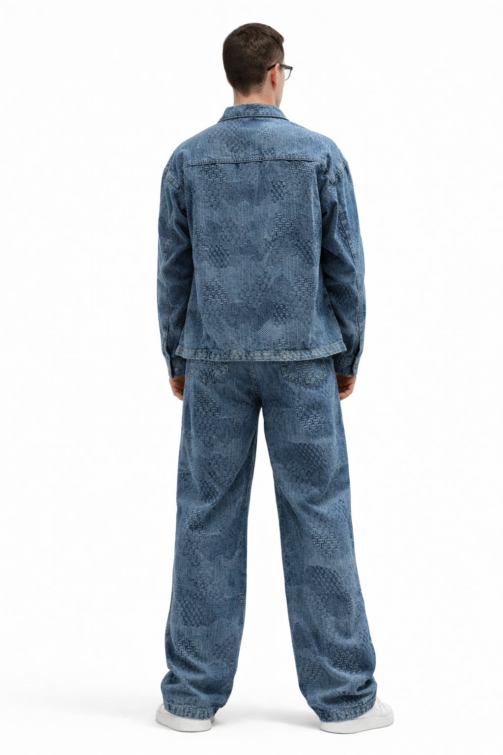Acid Wash Denim Jacket & Wide-Leg Jeans Co-OAcid Wash Denim Jacket & Wide-Leg Jeans Co-Ord Set for Menrd