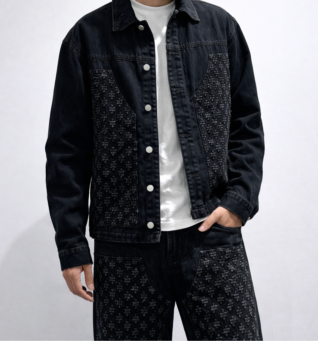 Monogram Denim Jacket & Wide-Leg Jeans Co-Ord