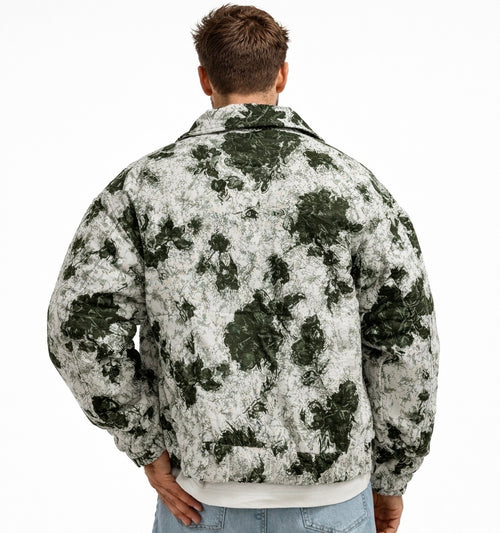 Abstract Print Zip-Through Jacket in Stone & Olive