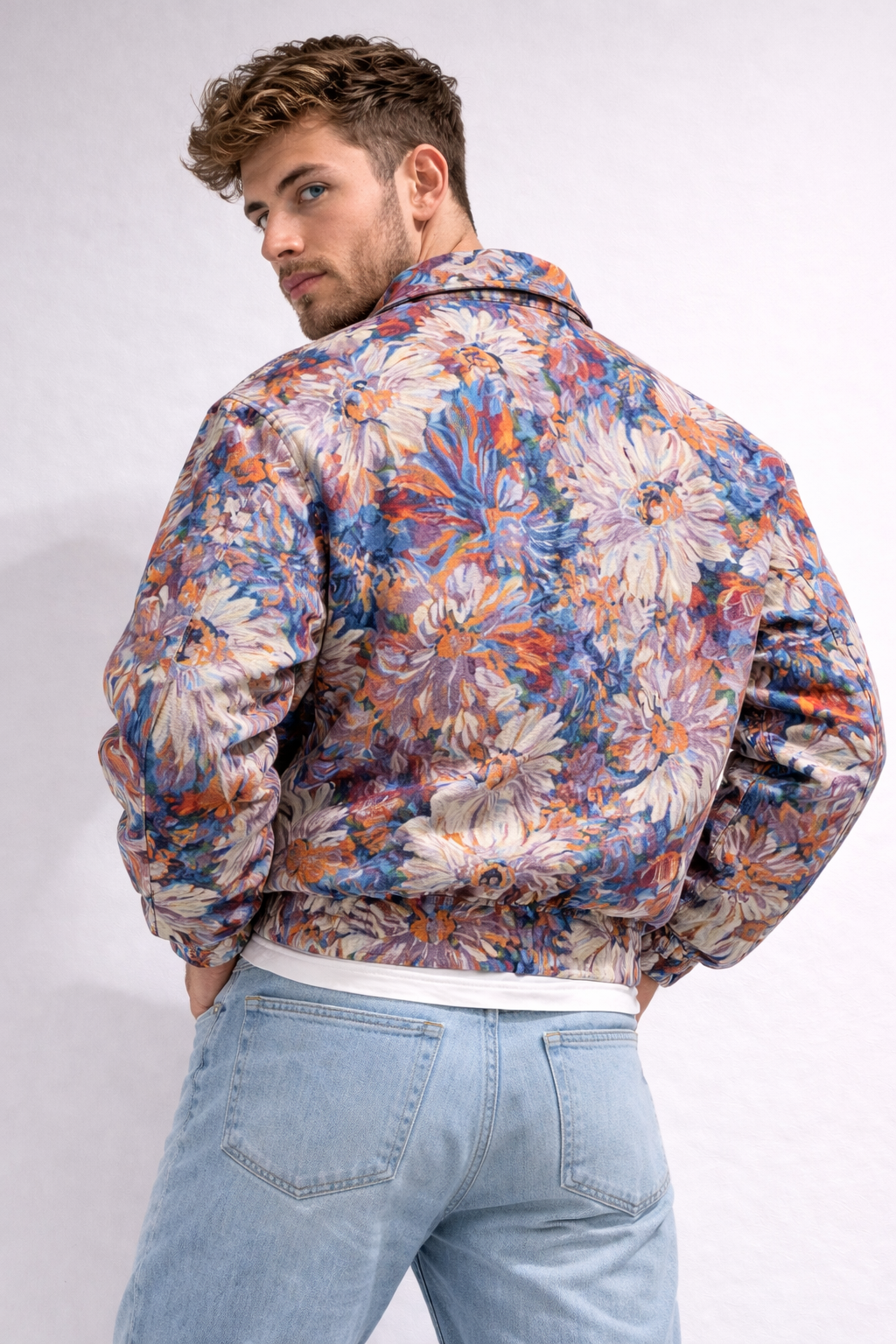 Textured Floral Jacquard Zip-Through Jacket