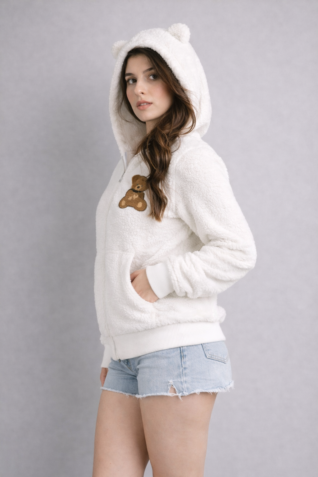 Teddy Borg Zip Hoodie with Bear Patch