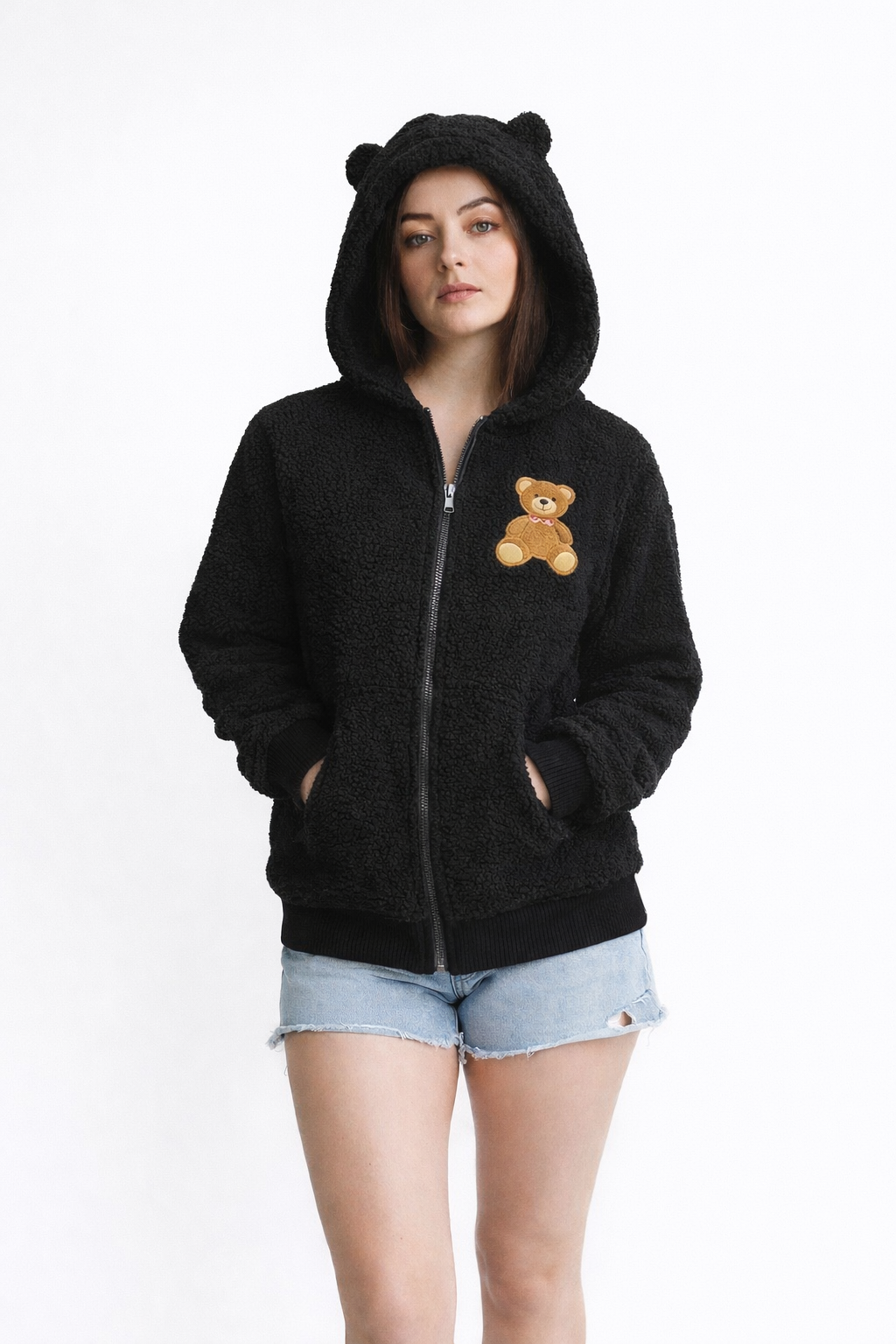 Teddy Borg Zip Hoodie with Bear Detail