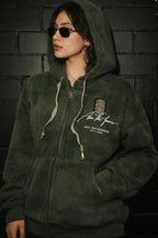 Velour Zip Hoodie with Embroidered Detail