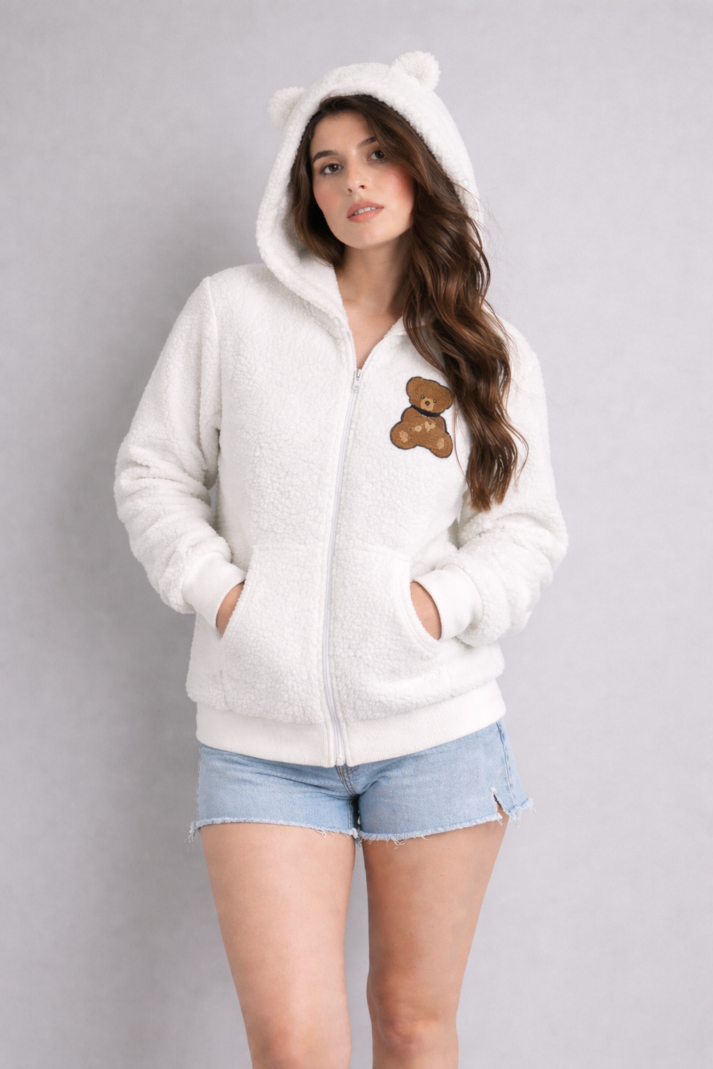 Teddy Borg Zip Hoodie with Bear Patch
