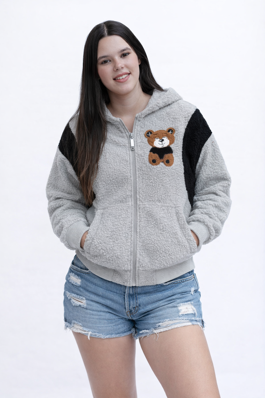 Teddy Borg Zip Hoodie with Bear Patch
