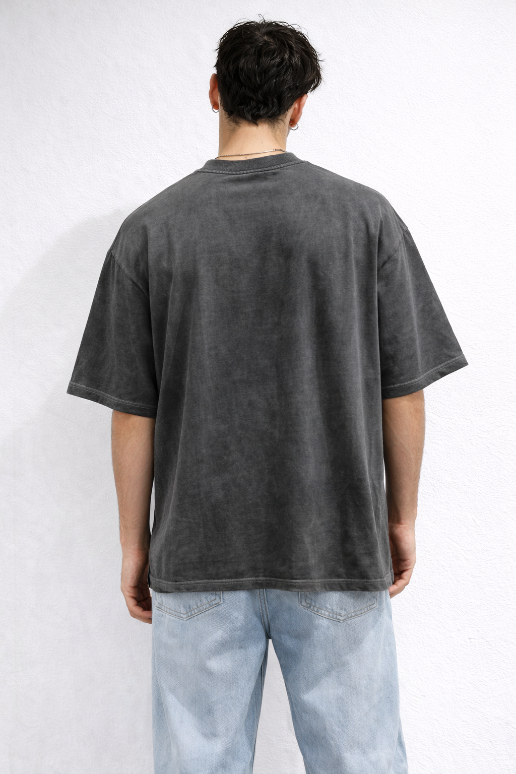 Oversized Acid-Wash Graphic T-Shirt – Charcoal Grey