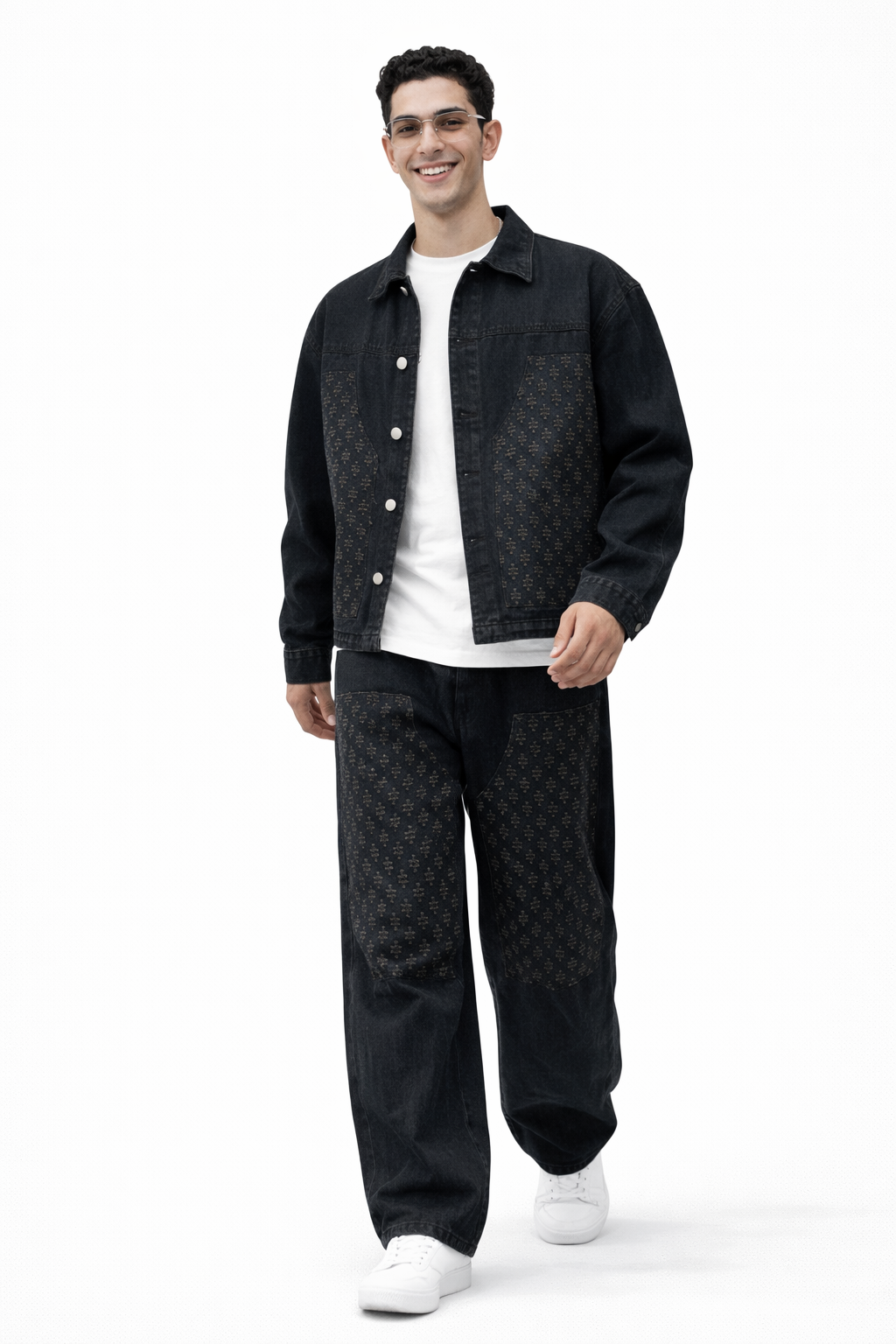 Monogram Denim Jacket & Wide-Leg Jeans Co-Ord