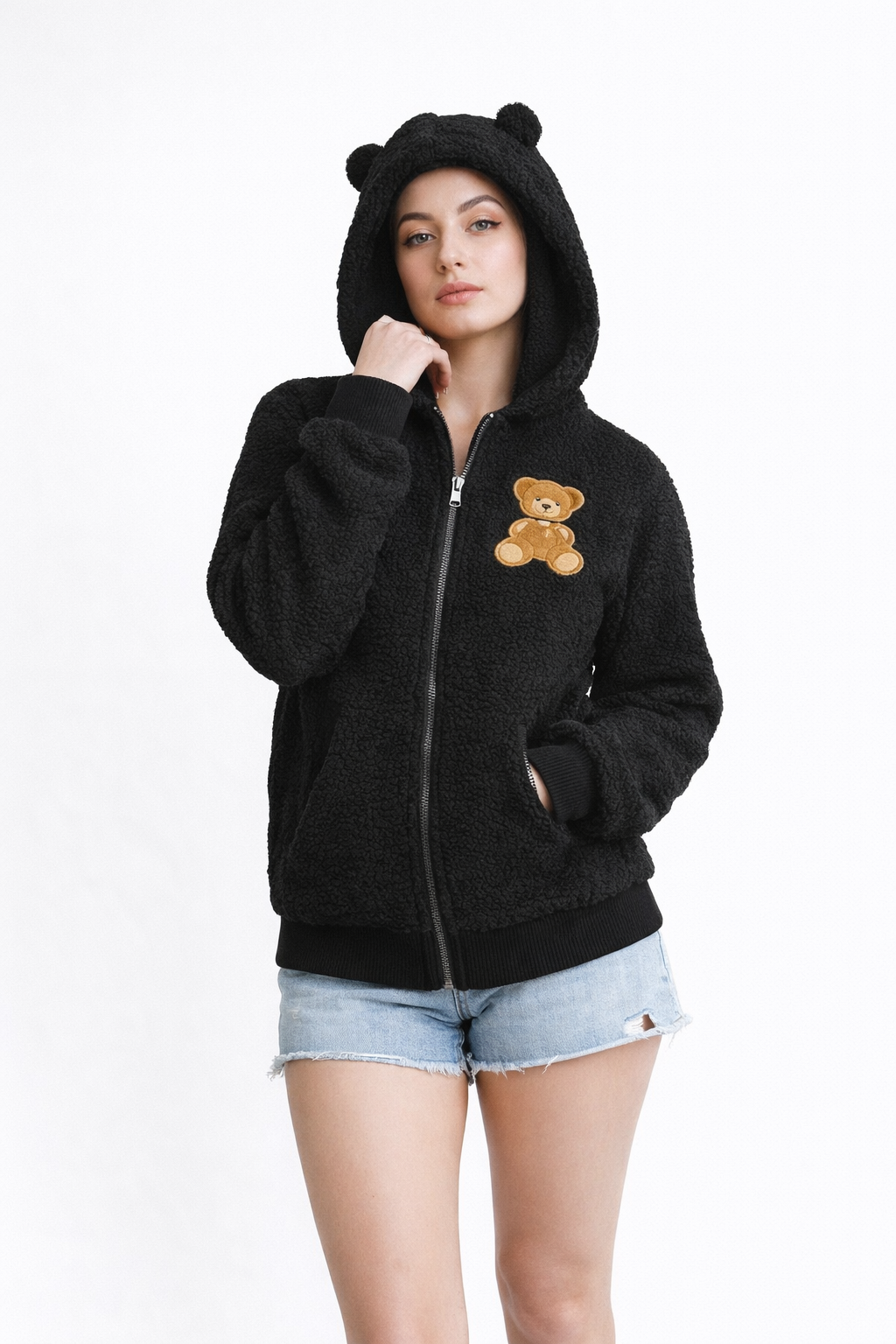 Teddy Borg Zip Hoodie with Bear Detail
