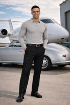 Textured Knit Long Sleeve Polo Shirt for Men