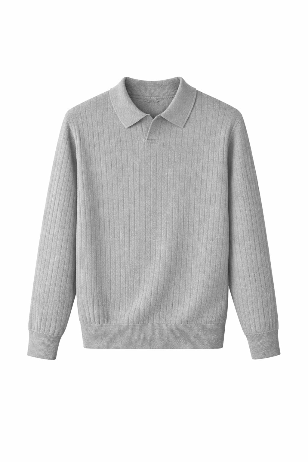 Textured Knit Long Sleeve Polo Shirt for Men
