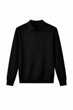 Textured Knitted Long Sleeve Polo Shirt for Men
