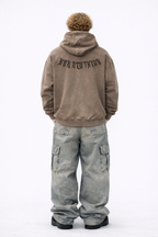 Vintage-Wash Graphic Hoodie – Stone Grey