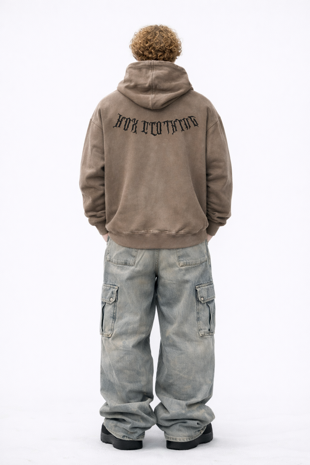 Vintage-Wash Graphic Hoodie – Stone Grey