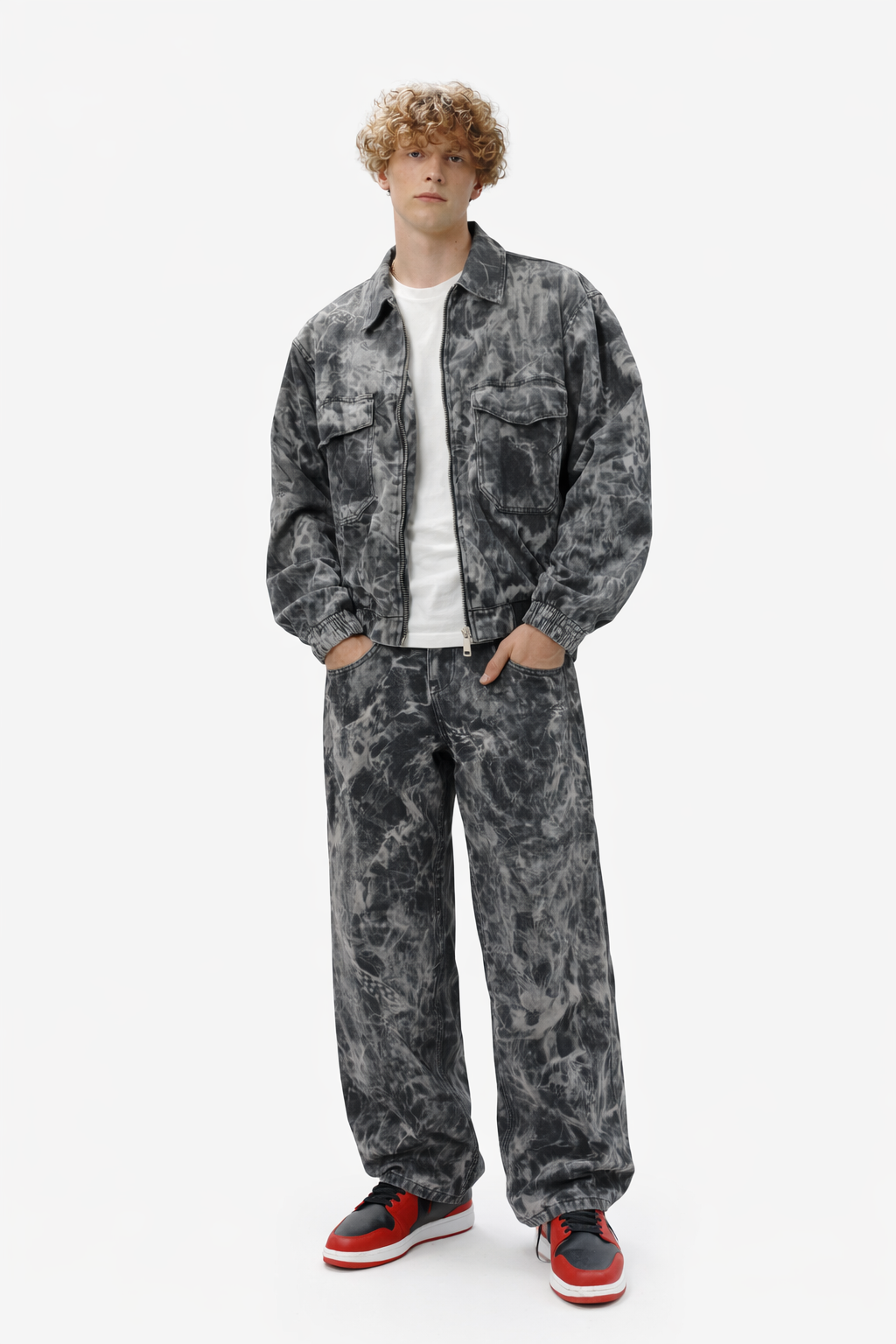 Vintage Acid-Wash Denim Zip Jacket