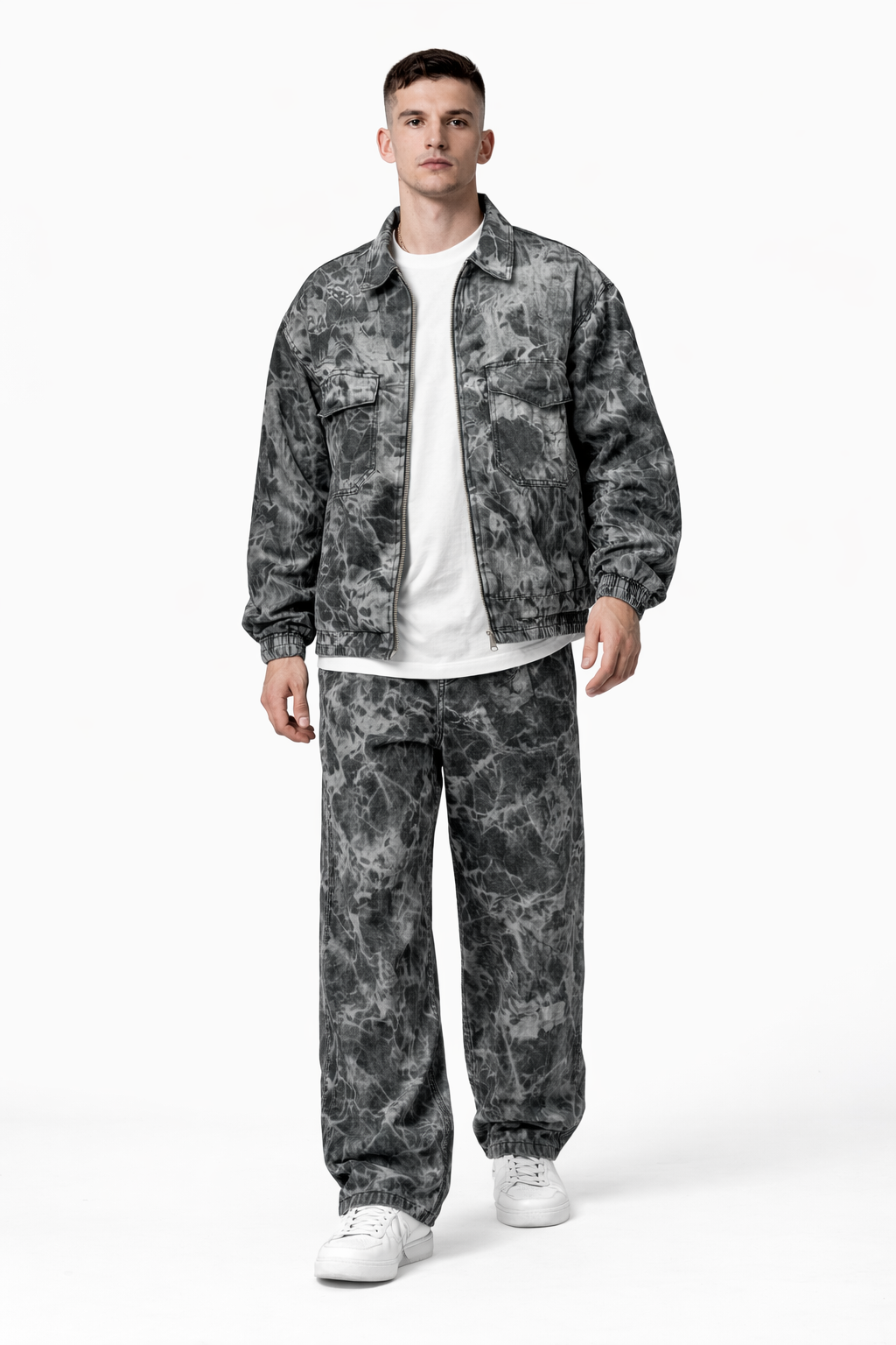 Vintage Acid-Wash Denim Zip Jacket