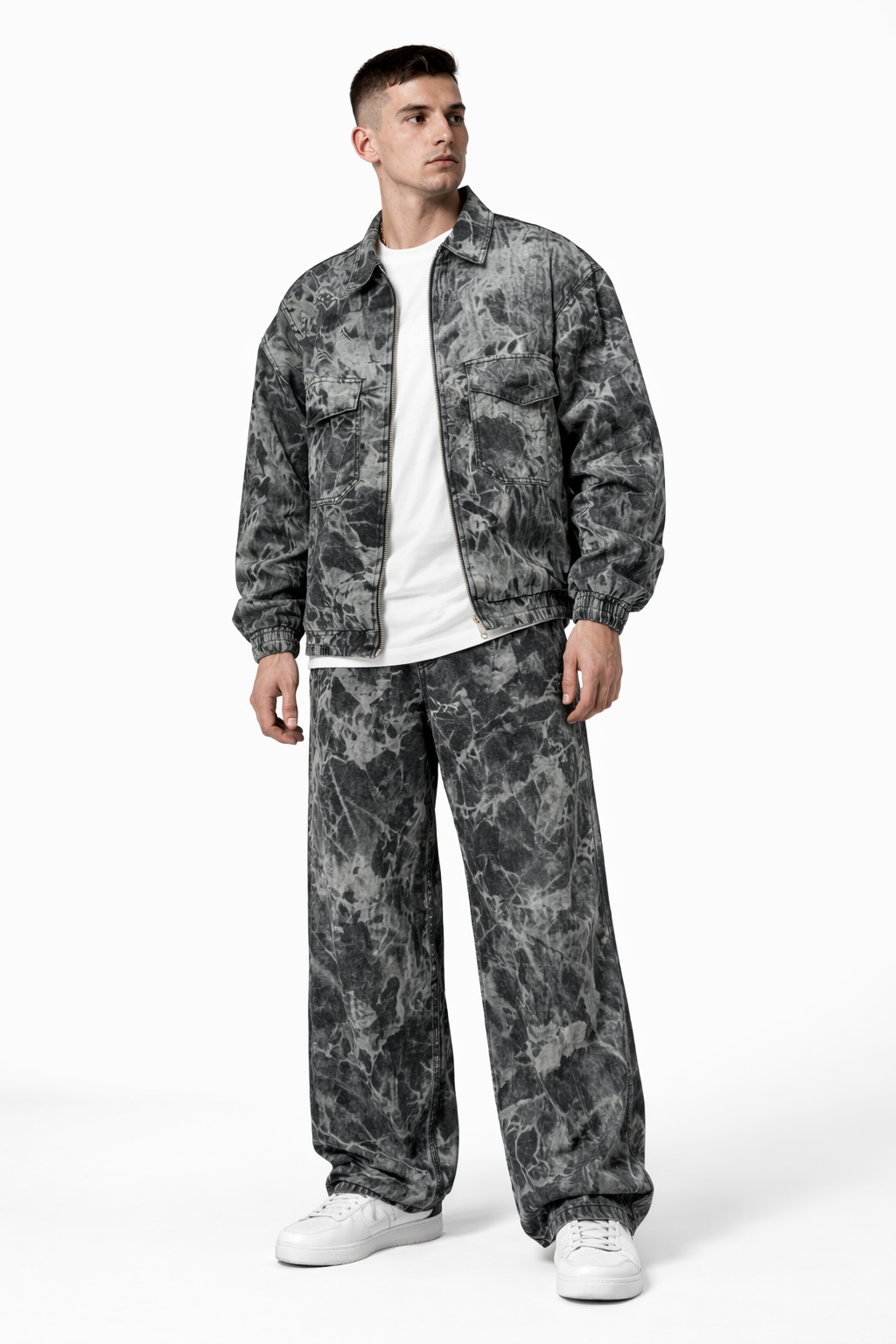 Vintage Acid-Wash Denim Zip Jacket