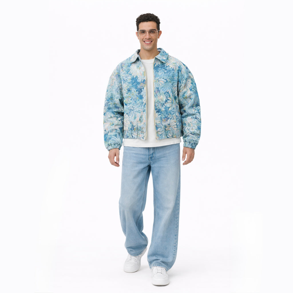 Textured Floral Jacquard Zip-Through Jacket